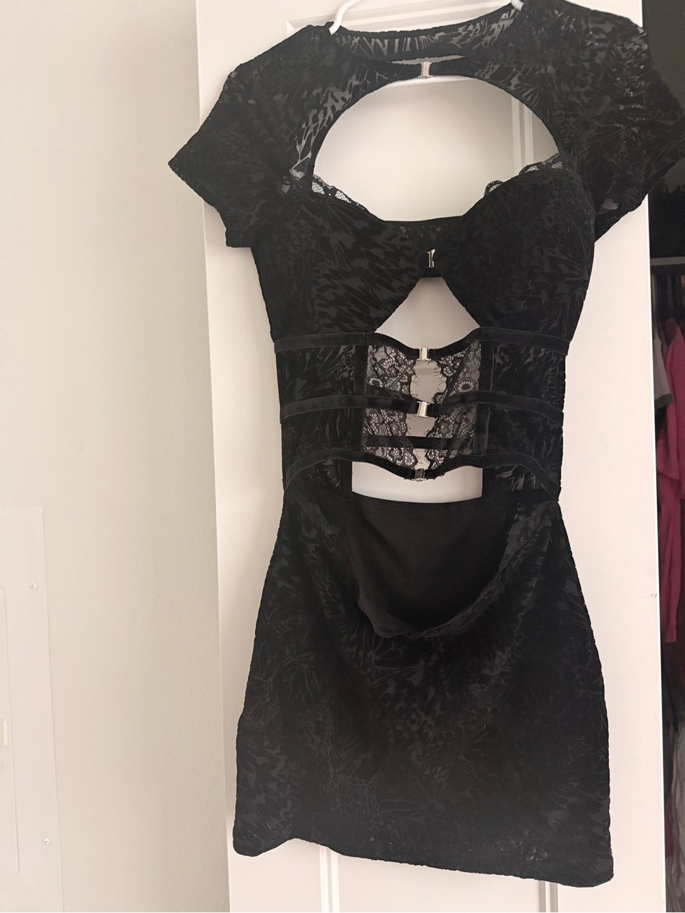 Black Cutout Lace Mini Dress -